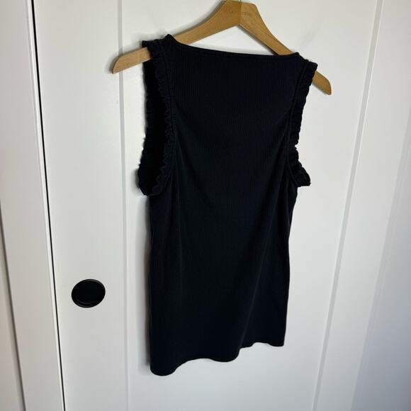 J. Crew Ribbed Ruffle Tank Top Black Stretch Knit Size Large - Picture 6 of 6